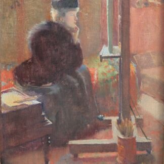 Femme regardant un tableau. Émile Auguste WERY (1868-1935).Atelier,chevalet