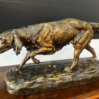 Bronze 19ème, signé Clovis Edmond Masson (1838-1913) Chien De Chasse A L’arrêt
