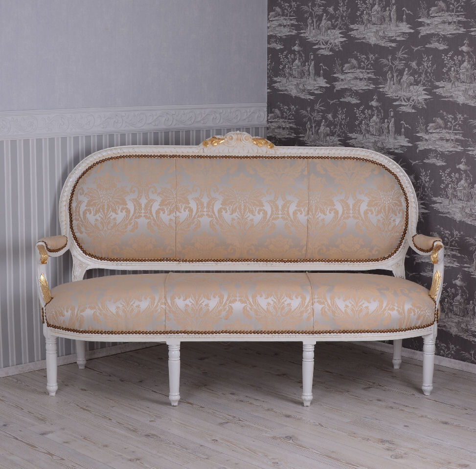 Sofa Roccoco Français Banc Antique Canapé Baroque Précieux Bois Louis XV Neuf