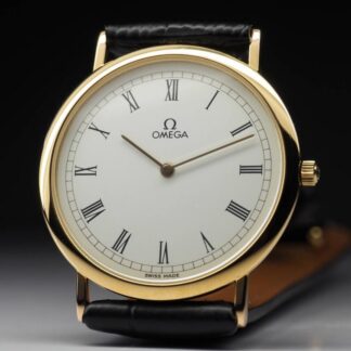 Omega De Ville Vintage Blanc or Rond Noir Ceinture Quartz Montre Hommes Original