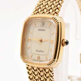 Vintage 1990 [ MINT ] SEIKO Exceline 7321-6600 Gold Diamond Ladies Watch JAPAN