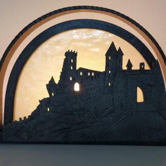 Rare LAMPE 24cm - art-déco 1920 fer forgé et Plaque cité de CARCASSONNE signée