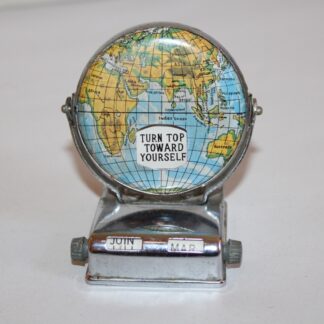 Petit calendrier perpétuel vintage, métal sérigraphié, globe terrestre mappemond