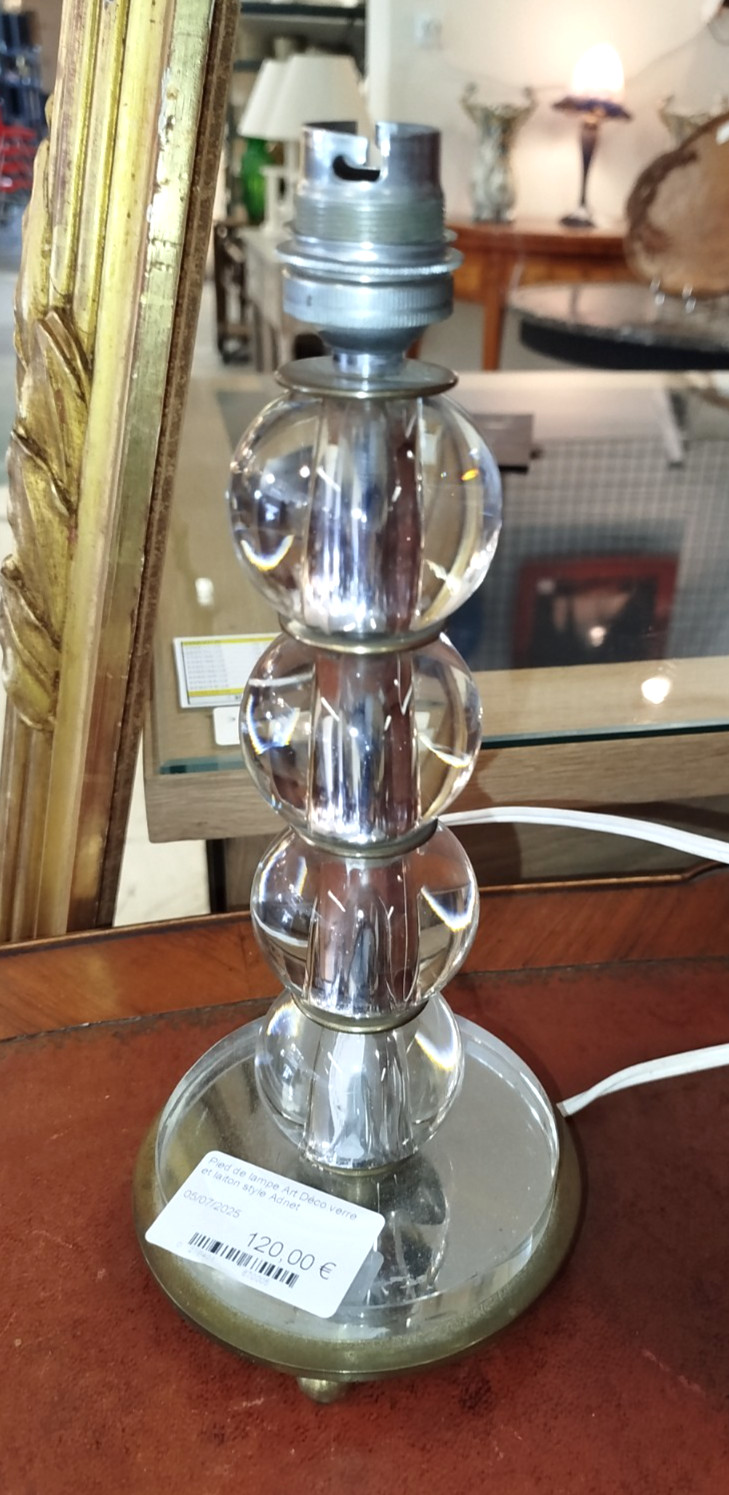 Pied Lampe Art Deco Verre Laiton Style ADNET 4 Boules Luminaire 12MAG 05/07