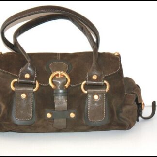 FRANCESCO BIASIA Sac Cabas Velours Kaki Porté Epaule TBE