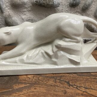 Ancienne PANTHÈRE céramique craquelée art déco signée E. SIEGL animal panther