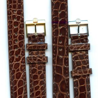 Marron Véritable 16mm 17mm Bracelet Alligator & Omega Plaqué Or Acier Boucle