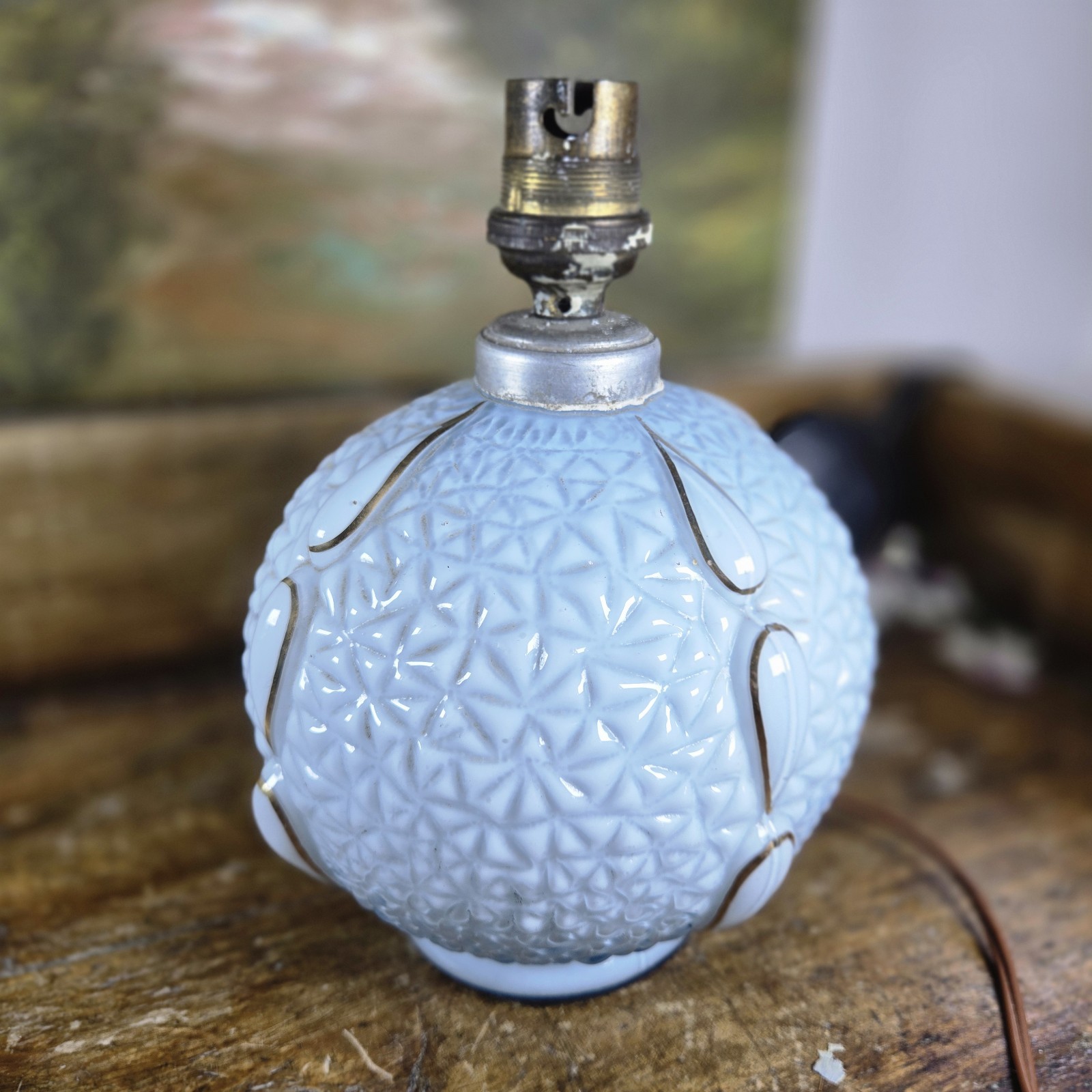 Magnifique Pied De Lampe En Opaline Bleu Art Deco Années 20-30 Superbe Pièce