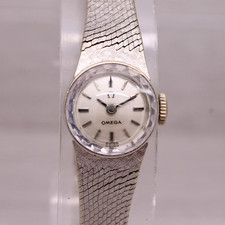 Vintage C.1970 Omega 14k or Blanc Femmes Cocktail Bracelet Montre - Entretenu