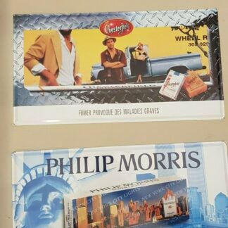 3 plaques publicitaires en métal zinc cigarettes L&M Philip Morris Chesterfield
