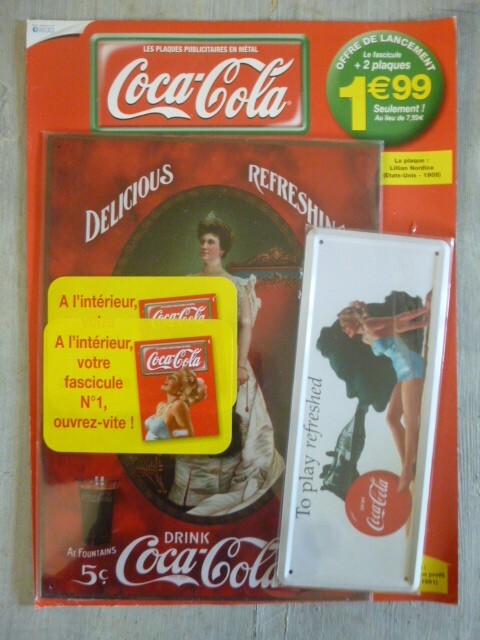 Plaques publicitaires Coca Cola lot de 2 + Fascicule Editions Atlas N° 1