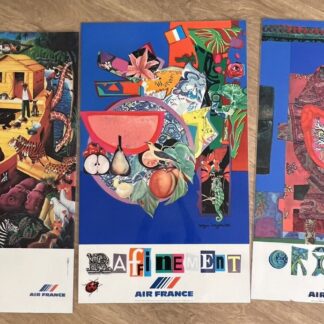 Air France 3 Affiches Plastifiées D’origine 1980 Roger Bezombes