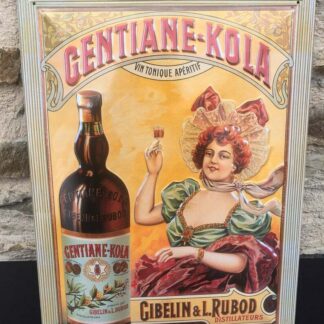 Plaque Publicitaire en Tôle Lithographiée Gentiane Kola Reproduction 2005 40x30