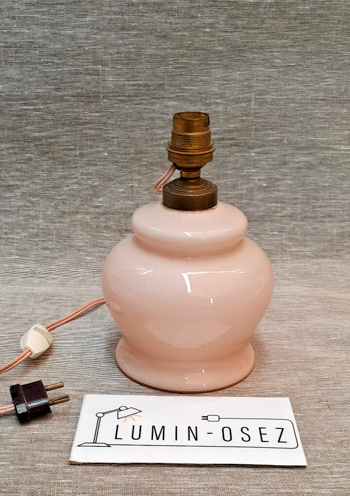 ANCIEN PIED DE LAMPE ART DÉCO OPALINE ROSE