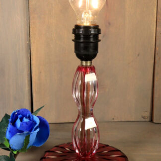 Ancien Lampe  de Table VAL SAINT LAMBERT Art Déco en Cristal Taillé Rouge Doublé