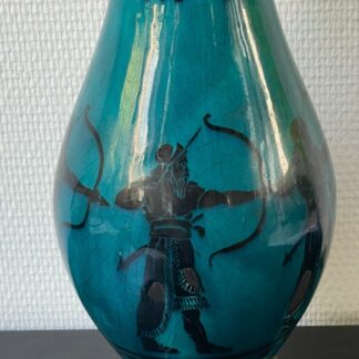 Grand pied de lampe Art Déco céramique émaillée décor à l'antique années 1930