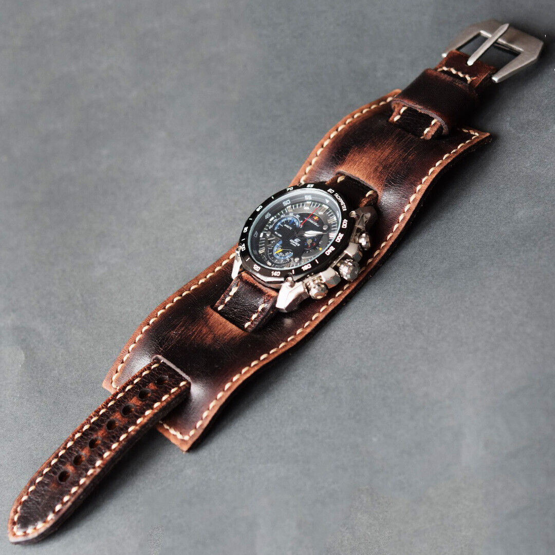 Vintage bande de manchette en cuir Bund bracelet de montre 18-26 cuff strap