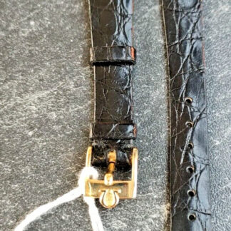 Bracelet Femme montre Omega 14 mm cuir lézard Noir boucle dorée neuf de stock