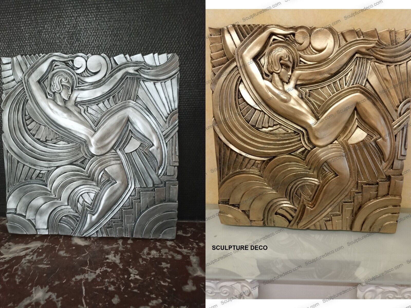 Lot 2 Grands Bas-relief Art déco "Folies bergère" d'après Maurice Picaud