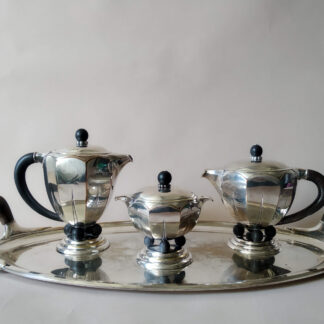 Service à thé café TEMPLIER * Art Déco * Métal Argenté & Macassar