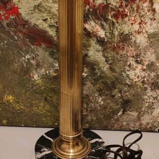 Ancien Grand Pied De Lampe En Laiton Et Marbre 42 Cm