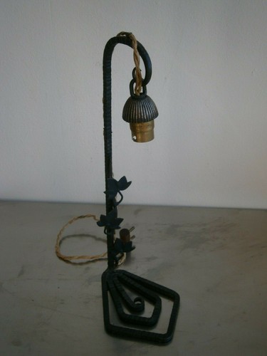 PIED DE LAMPE NOIR ART DECO FER FORGE St BRANDT LUMINAIRE 1930 ANCIEN