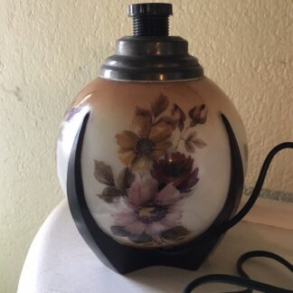 SUPERBE PIED DE LAMPE EN VERRE ART DECO DÉCOR DE FLEURS PEINT ÉLECTRIFIÉ
