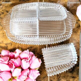 Serviteur ancien apéritif Art Déco en verre épais