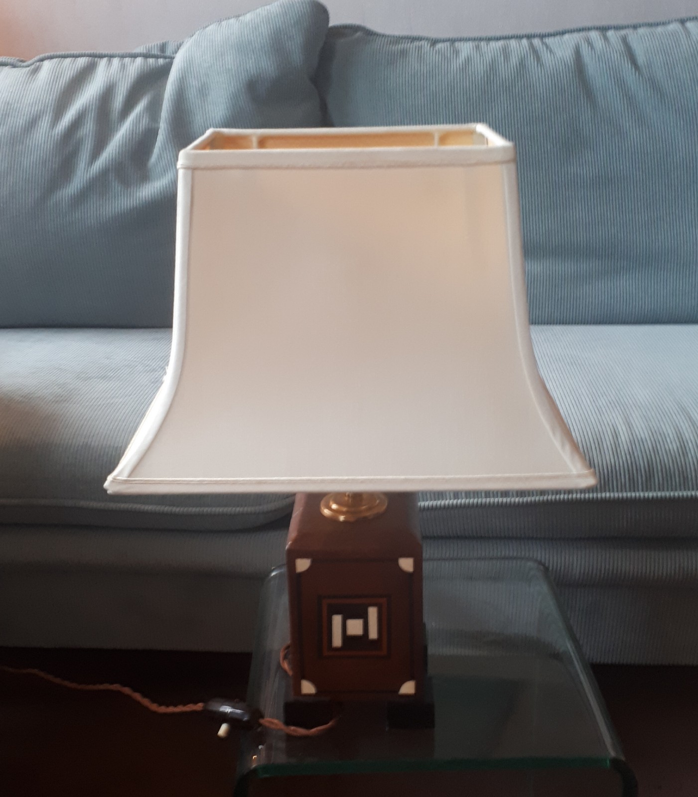 pied lampe art deco 1930 marqueterie bois précieux