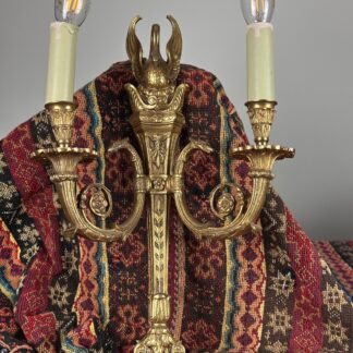 Ancienne grande applique en bronze doré style Empire, col de cygne 2 lumières