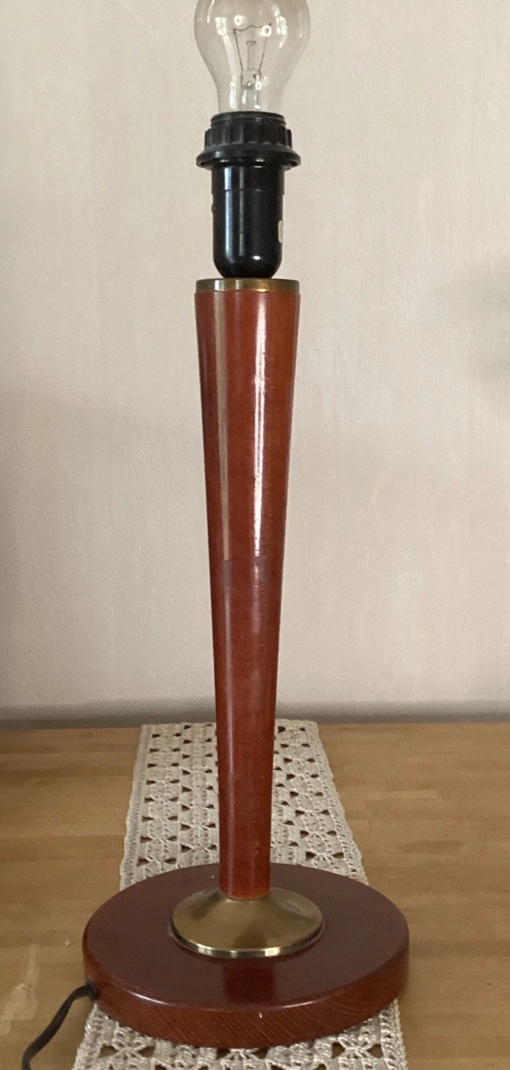 Pied De lampe Vintage Unilux Style Mazda Hêtre Verni Acajou 48 Cm De Haut