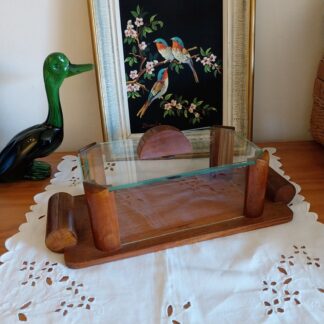 Boîte Art Deco En Verre Et Bois