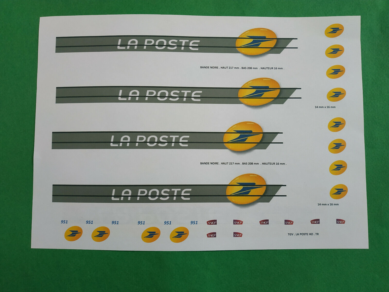 TRAIN. ECHELLE HO. DECALCOMANIE POUR TGV LA POSTE.