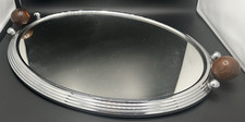 Plateau ovale chromé, miroir et poignées en palissandre, style Art Déco
