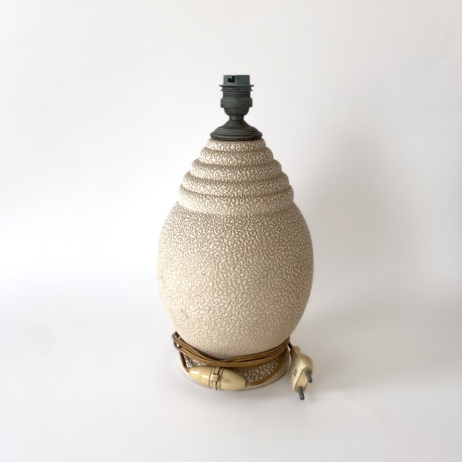 Pied de lampe Art Déco en céramique émail crispé, Attribué à Vinsare - Années 30
