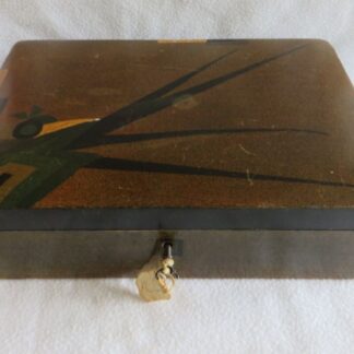 Ancien coffret bois oiseau art déco 1940/50