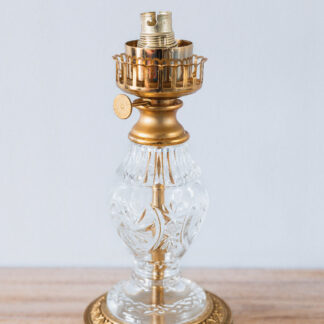 Pied de Lampe Design Année 50 en Verre et Laiton Imitation Lampe à Huile Vintage