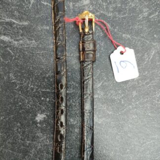 Bracelet Femme montre Omega 6 mm cuir lézard Marron boucle dorée neuf de stock