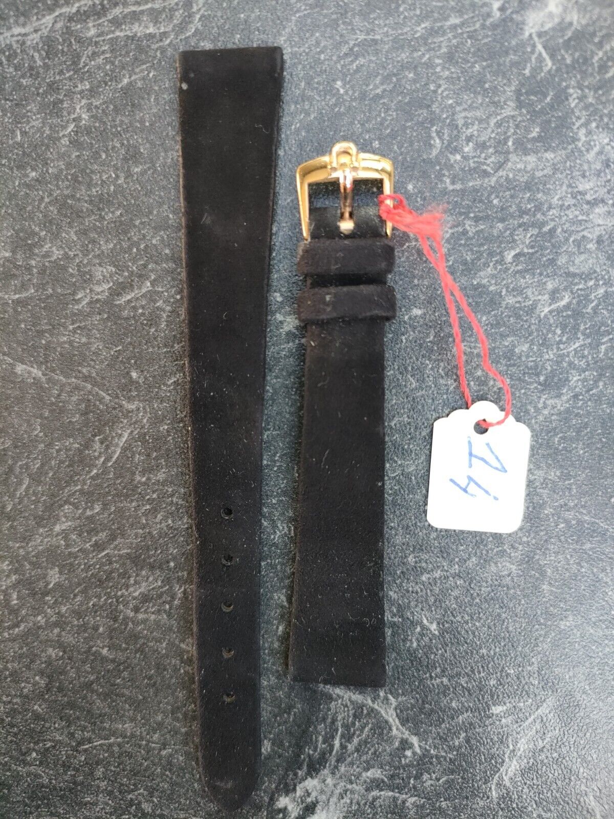 Bracelet Femme montre Omega 14 mm cuir/Daim Noir boucle dorée neuf de stock