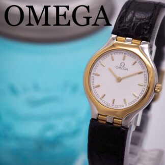 Montre Omega pour femme en or jaune 18 carats symbole or avec bracelet en cui...