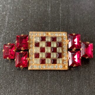 Broche art déco dorée fushia et zircon - Vintage