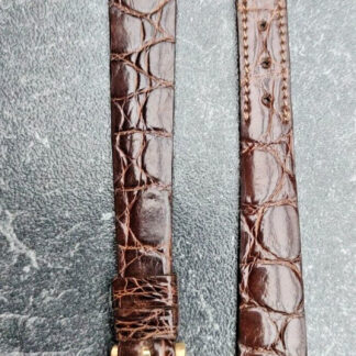 Bracelet montre Omega 11 mm cuir marron aspect Lézard boucle dorée neuf de stock