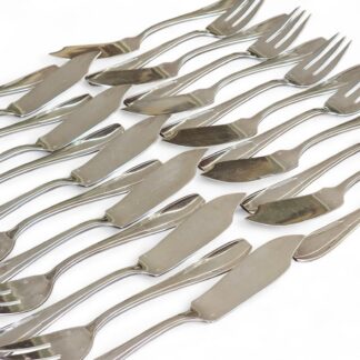 12 COUVERTS A POISSON ART DECO METAL ARGENTE 60 g C.O.P. ORFEVRE PERRIN en ECRIN