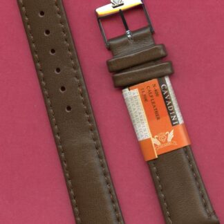 Genuine Brown Calf Leather Cervin Strap 17Mm 18Mm & Vintage Omega Steel Buckle