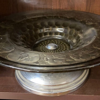 COUPE FRUITS ART DECO VERRE FUME DECOR PETUNIAS PIED EN CHROME FORME RONDE