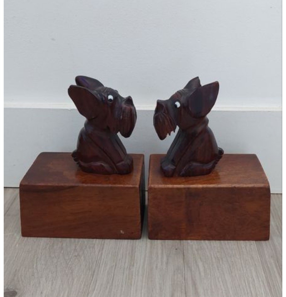 SERRE-LIVRES ART DECO BOIS CHIEN