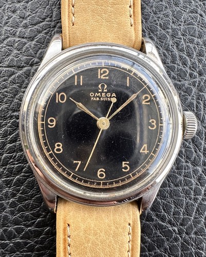 Vintage Omega Fab. Suisse Black Gilt Dial 369 Waterproof Model Depose Watch 31mm