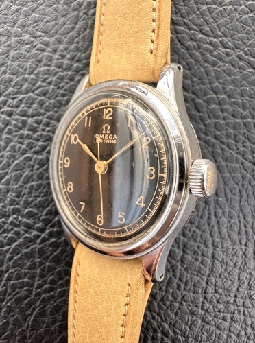 Vintage Omega Fab. Suisse Black Gilt Dial 369 Waterproof Model Depose Watch 31mm