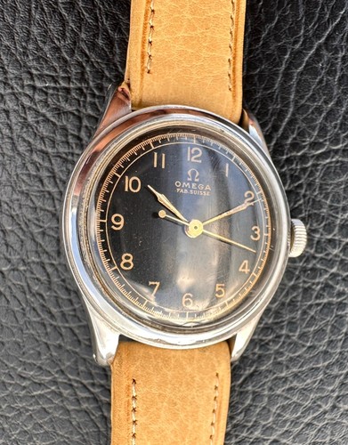 Vintage Omega Fab. Suisse Black Gilt Dial 369 Waterproof Model Depose Watch 31mm