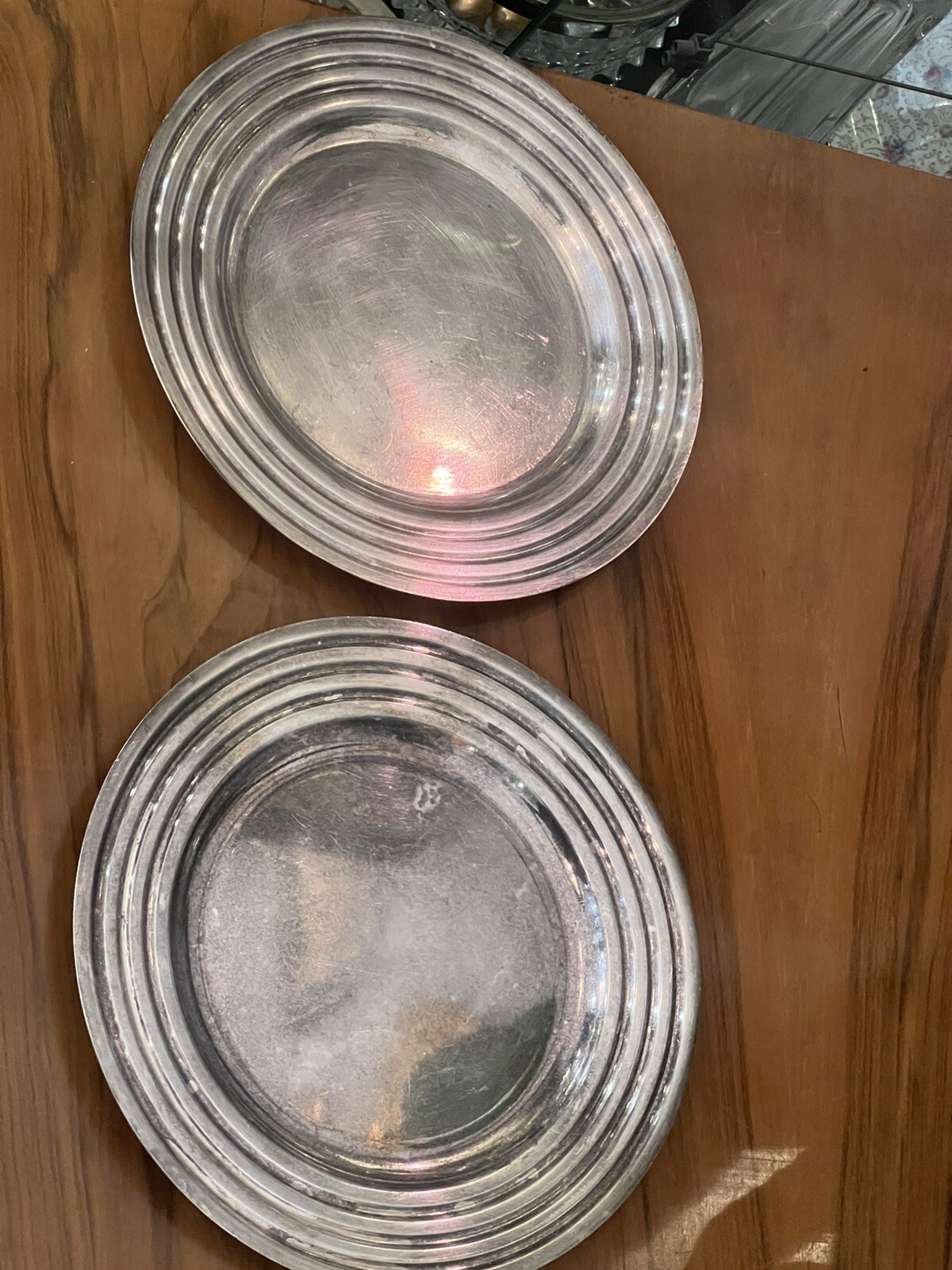 Paire de Plat de service rond CHRISTOFLE modèle ONDULATION M ARGENTE ART DECO